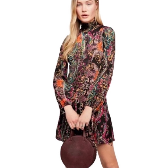 Free People Dresses & Skirts - Free People “All Dolled Up” Paisley Mini Dress Open Back XS